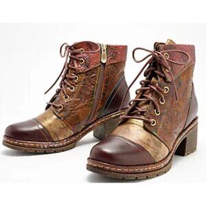 L'Artiste Leather Lace-Up Boots Fallinluv Brown Renaissance Boho NIB 7